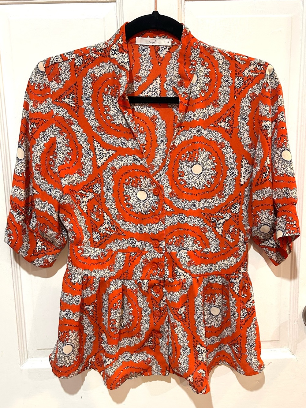 HAZEL Orange Boho Paisley Print Peplum Top Feminine Romantic Cottagecore Size S